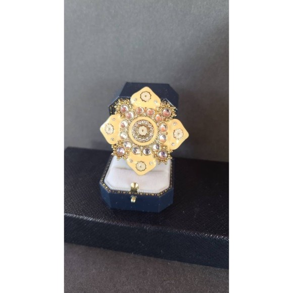 Rhinestone and Enamel Floral Brooch - Picture 1 of 10